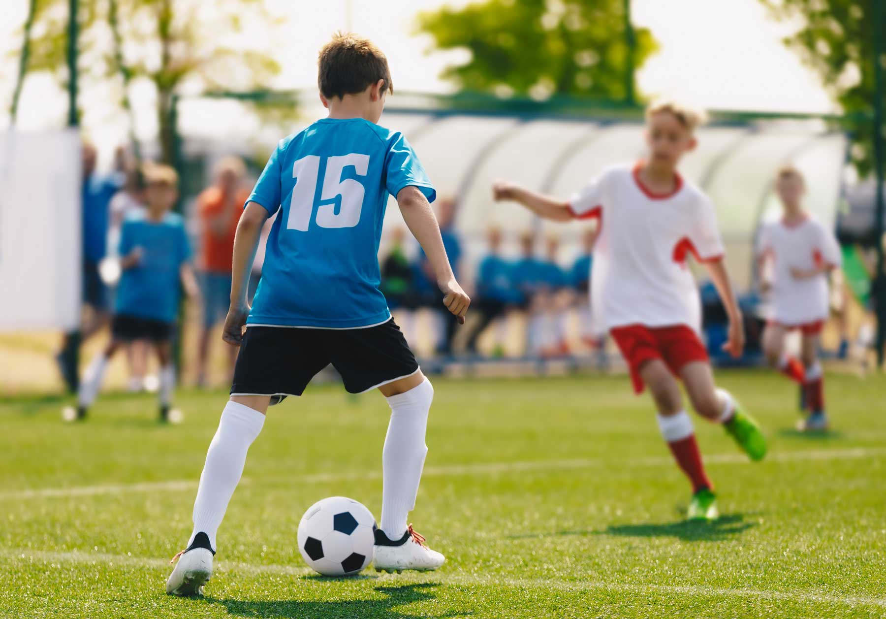 young adult soccer players in action